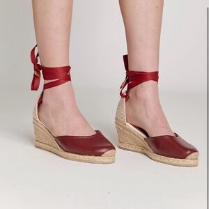 Elegant Burgundy Espadrille Wedge Sandals size 8